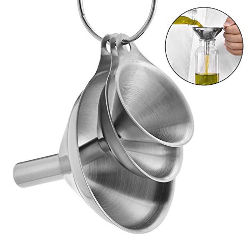 3 in 1 Metal Funnels for Filling Bottles Stainless Steel Small Kitchen Funnel Set for Transferring Essential Oils Liquid Fluid Spice Dry Ingredients Powder