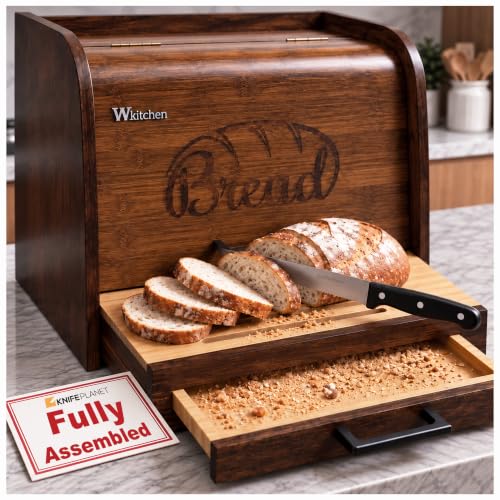Premium FULLY ASSEMBLED Rustic Bread Box (Brown)