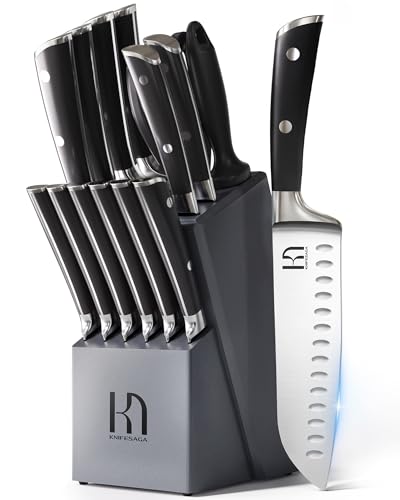 Knife Set Premium 15 Piece Japanese High Carbon Stainless Steel Knives Set for Kitchen with Block and Sharpener