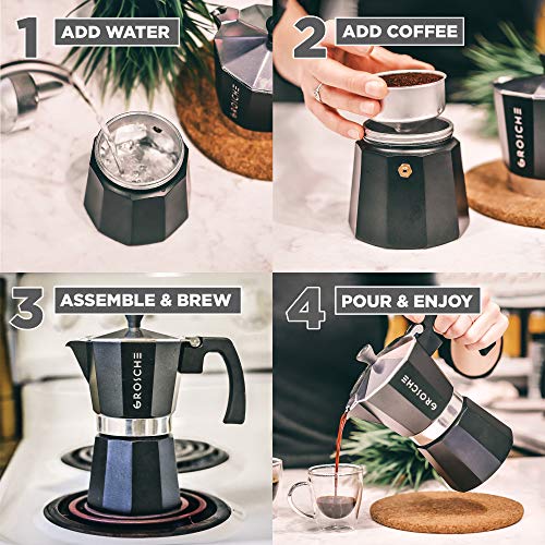 Milano Stovetop Espresso Maker Moka Pot 3 espresso Cup (3 espresso cups / Black)