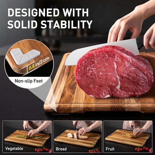 4 Pack Teak Cutting Boards for Kitchen Wood Wooden Cutting Board Non Toxic (Multi-Size Set | 4 Pack with Holder)