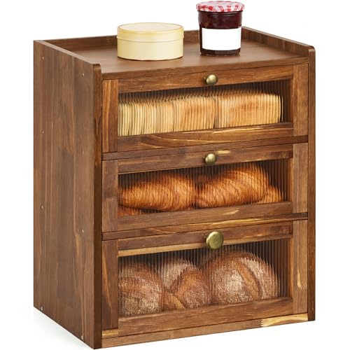 3 Layer Wooden Bread Box with Acrylic Window (3 Layer)