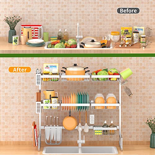 Over Sink Dish Drying Rack Stainless Steel (Silver(304 Stainless Steel) / 3Tier - Standard(34"-46"))