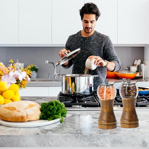 Salt and Pepper Grinder Set Manual Pepper Mill Set Classical Hand Shake Wooden Pepper Grinder Salt Mills Ceramic Blades Metal Handle