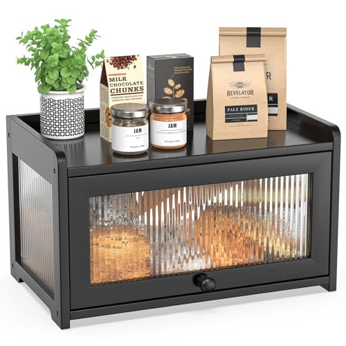 Bamboo Bread Box for Kitchen Countertop (Black)