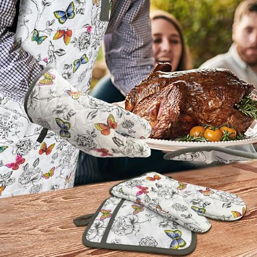 Oven Mitts and Pot Holders with Chef Apron (Butterfly)