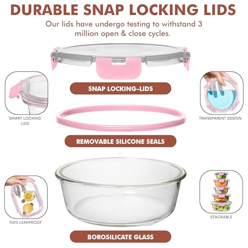 30 PC Glass Food Storage Containers with Lids (Pink)
