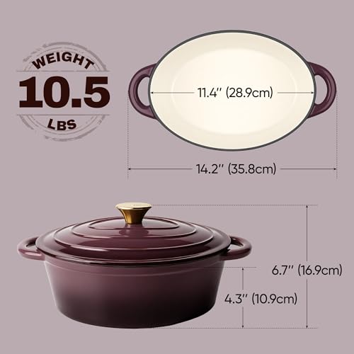 Vintage Style Oval Dutch Oven for Bread Baking (Fig / 4.5 QT Oval)