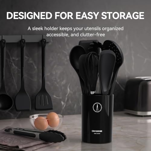Silicone Cooking Utensils Set (Black)