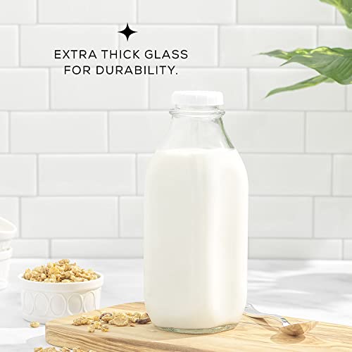 Glass Milk Bottles with Lids and Pourer