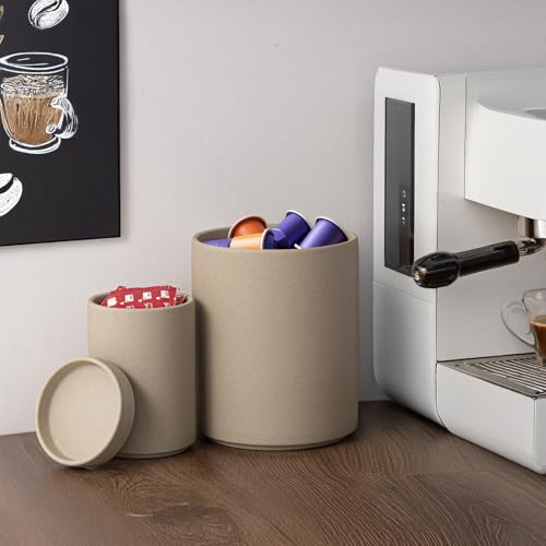 2-in-1 Ceramic Utensil Holder Set for Countertop, Cooking Utensil Crocks for Kitchen Counter, Large Modern Organizer for Spatulas & Spoons, Kitchen Decor, Pottery Clay