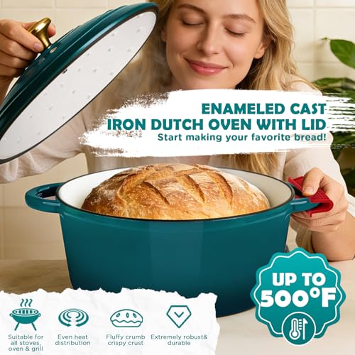 Enameled Cast Iron Dutch Oven Pot with Lid (Green)