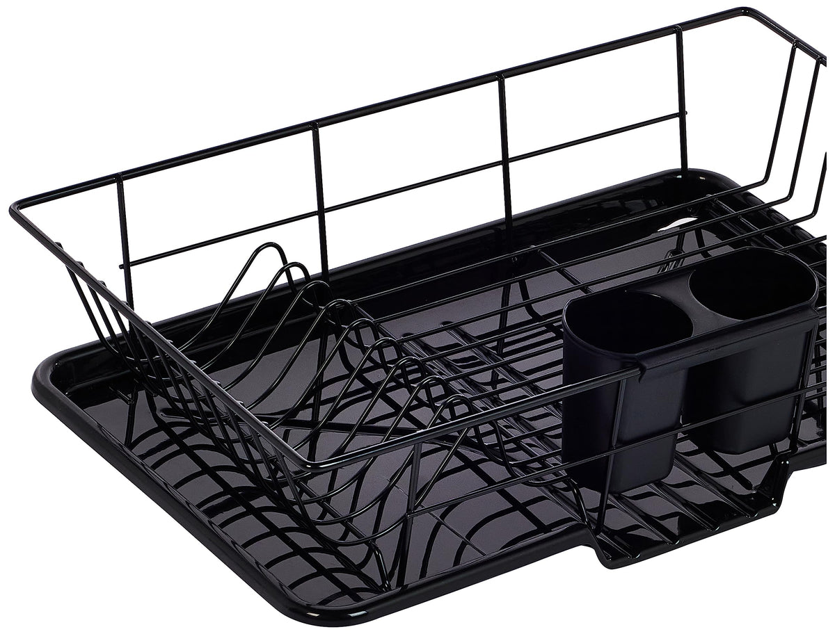 Dish Drainer Drain Board and Utensil Holder Simple Easy to Use (Black)