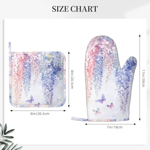 Oven Mitts and Pot Holders Botanical Flower Butterfly Silicone Kitchen Accessories Set of 4 Heat Resistant Long Gloves Potholder Non (A094)