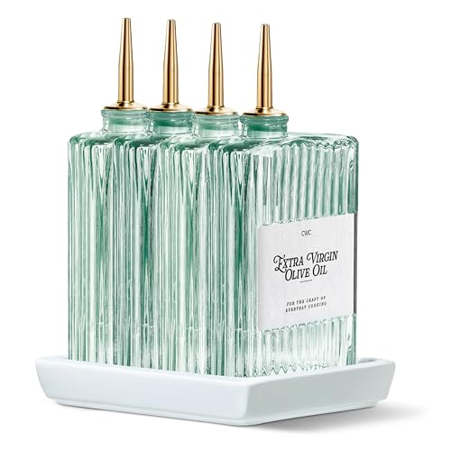 Glass Oil Dispenser Bottle (Sage Textured / 4 Pack)