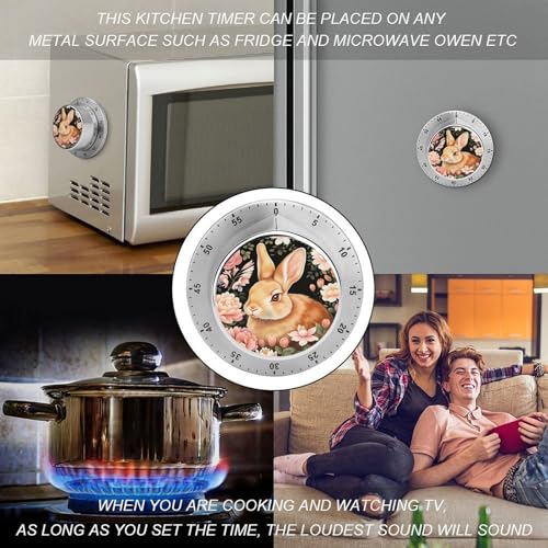 Pink Flower Bunny Rabbit Kitchen Timer Mechanical No (Style-3 / One Size)