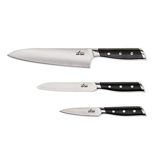 Forged German Stainless Steel Kitchen Knife Essential Set (Silver/Black / 3-Piece Knife Set)