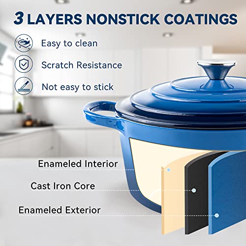 6 Quart Enameled Dutch Oven Pot with Lid (6 QT / Dark Blue)