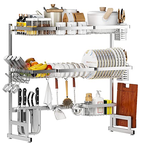 Over Sink Dish Drying Rack Stainless Steel (Silver(304 Stainless Steel) / 3Tier - Standard(34"-46"))