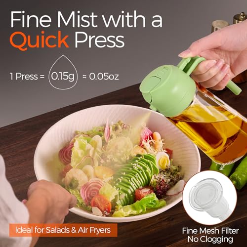 16oz 470ml Glass Olive Oil Sprayer for Cooking with Stickers (1Pc Green)