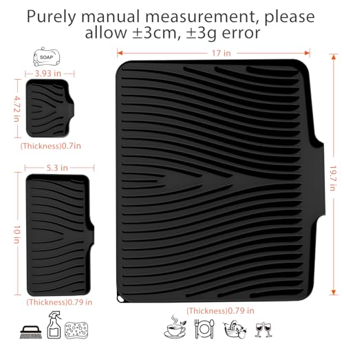 Silicone Dish Drying Mat for Kitchen counter (Black-Set / 19.7" x 17")
