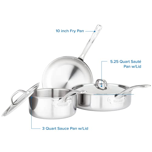 Culinary 3 Ply Stainless Steel Cookware Set with Metal Lids (5 Piece)