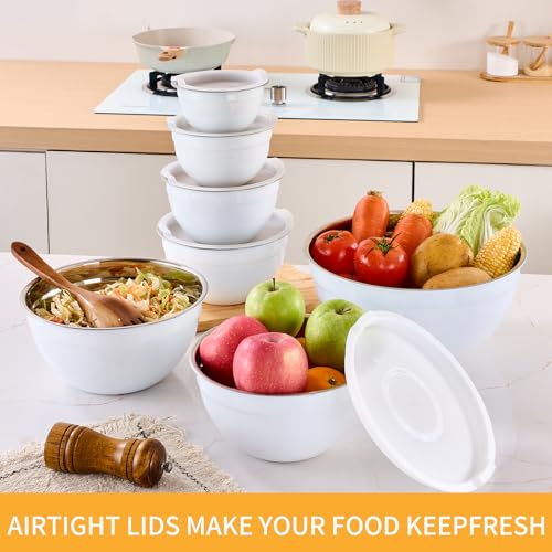 White Mixing Bowls with Airtight Lids (White / 7 Pieces)