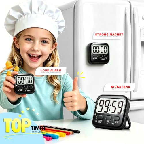 2 Pack Digital Timer for Kids Classroom Kitchen Timers for Cooking (2 * Rich Black)