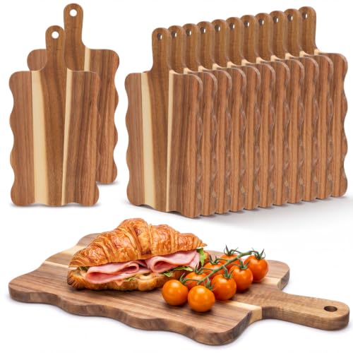 10 Pcs Acacia Wood Cutting Board Set with Handle 15.7 x 7.8 Inch
