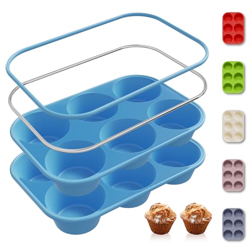 2 Pack 12 Cups Silicone Muffin Pan with Metal Reinforced Frame Regular Size
