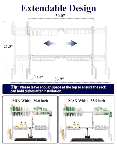 Adjustable Over The Sink Dish Drying Rack (White / Large)