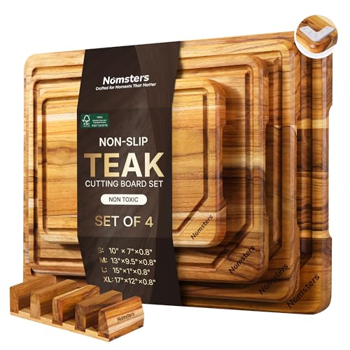4 Pack Teak Wood Cutting Boards for Kitchen Wooden Chopping Board Non Toxic (Set of 4)