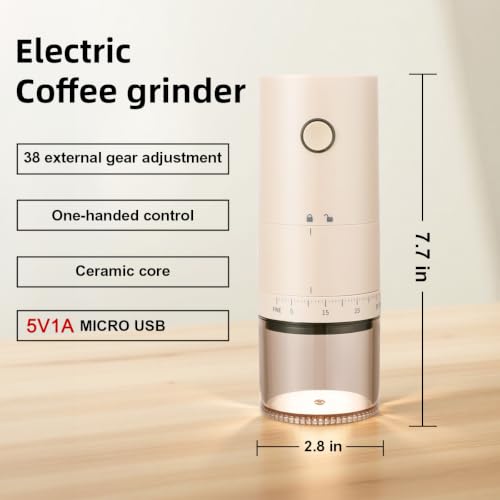 Portable Electric Burr Coffee Grinder with 38 Adjustable Grind Settings (Beige)
