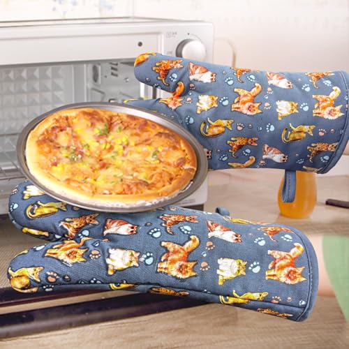 Oven Mitts Gloves 1 Pair Heat Resistant 480 ℉ Non Slip Silicone Printed Dog Comfortable Cotton Lining Kitchen Women Men Cooking Baking Barbecue Machine Washable…