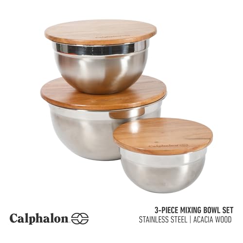 Orbit Mixing Bowl Set (Stainless w/ Acacia Wood Lids / 3-Piece Mixing Bowl Set)