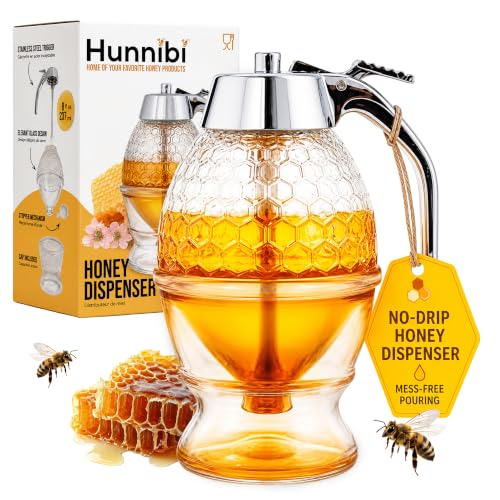 8oz No Drip Glass Honey Dispenser with Plastic Top
