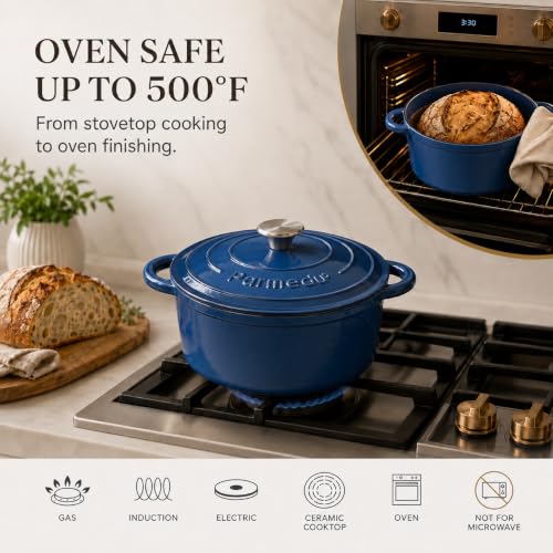5.5QT Enameled Cast Iron Dutch Oven for Sourdough Bread Indigo Blue (Indigo Blue / 5.5QT)