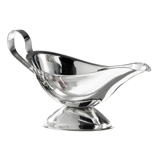 Housewares 8 oz Gravy Boat Gravy Jug Stainless Steel Gravy Boat And Saucer Gravey Jug Gravy Boat With Saucer Boat Gravy 11 cm x 22 cm x 10 cm (Silver / H11 x W22 x D10cm)