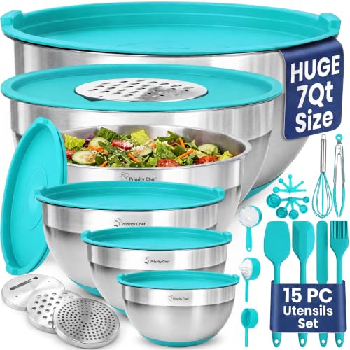 Stainless Steel Mixing Bowls with Lids Set (Turquoise)