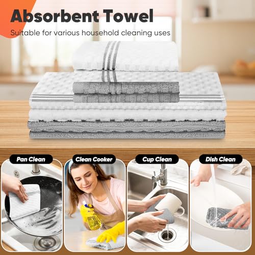 Oven Mitts Kitchen Towels and Dishcloths with Pot Holders Sets (Gray)