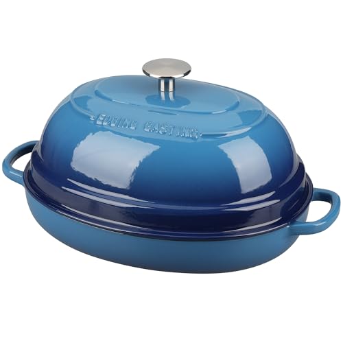 Enameled Oval Cast Iron Dutch Oven Pot with Lid (Lake Blue)