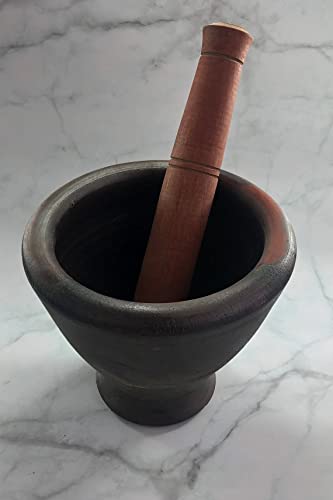 9 Inches Clay Mortar Wooden Pestle Heavy Making Papaya Salad Hand Mixer Masher Grinder Kitchenware