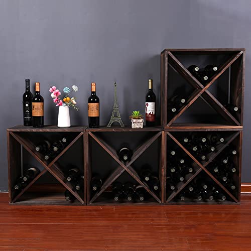 Wine Rack Cabinet countertop Wooden Stackable Storage Retro Cube freestanding Floor Wine Holder Stand