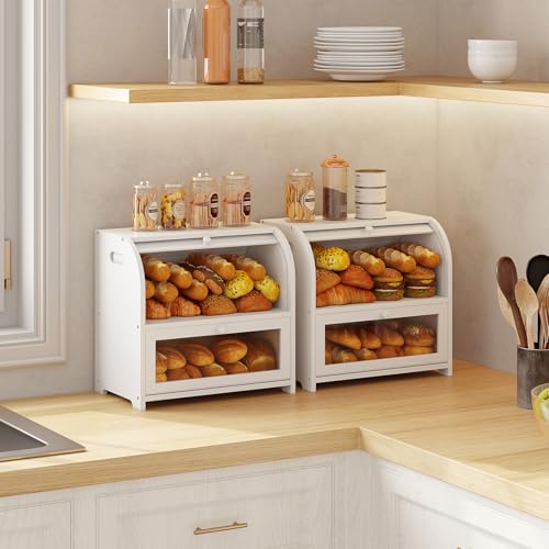 Bread Box Bamboo Bread Box for Kitchen Countertop (White)