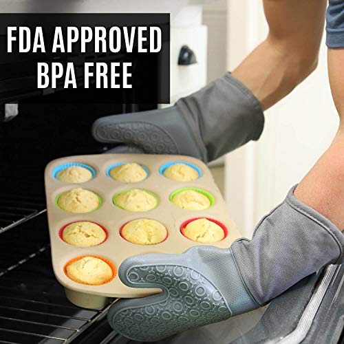 BPA Free Soft Silicone 4 Piece Oven Mitts & Trivets Set (Gray / 4-Piece Oven Mitts & Trivets Set)