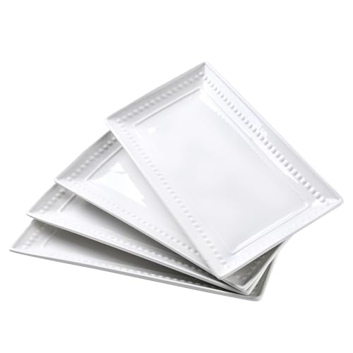12" Serving Platters Rectangular Serving Plates Set of 4 Large Ceramic Serving Plates Porcelain Serving Tray Turkey Platter White Serving Plate for Steak Appetizer Dessert Oven Dishwasher Safe