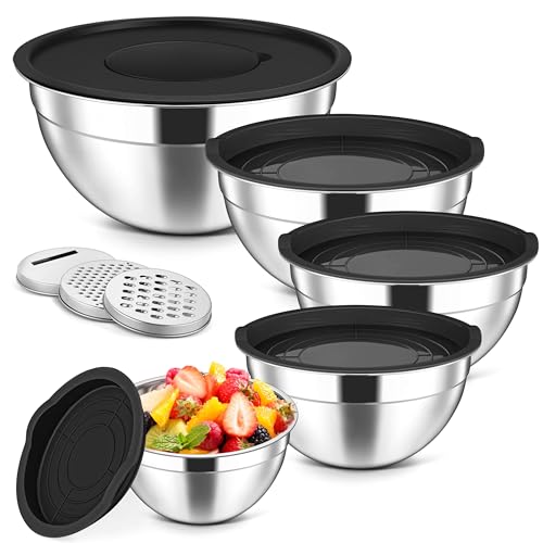 5 Piece Mixing Bowls with Airtight Lids (Black / 4.6, 3.5, 2.5, 2, 1.5QT)