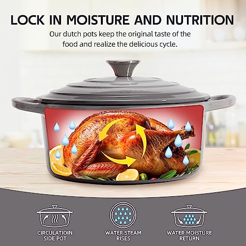 6 Quart Dutch Oven Enameled Cast Iron with Lid (Light Gray / 6 QT)