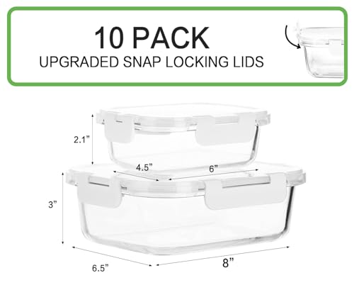 10 Pack Glass Food Storage Containers with Lids (white)