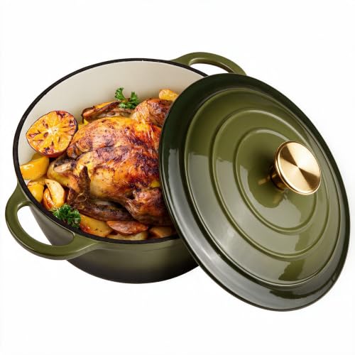 Dutch Oven Enameled Cast Iron with Lid (Golden Green / 3 QT)